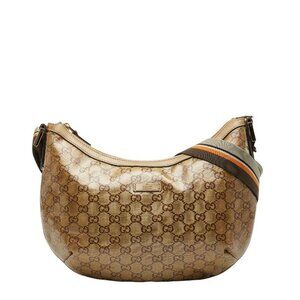Gucci GG Crystal Sherry Line Crossbody Bag Gold Brown Gray